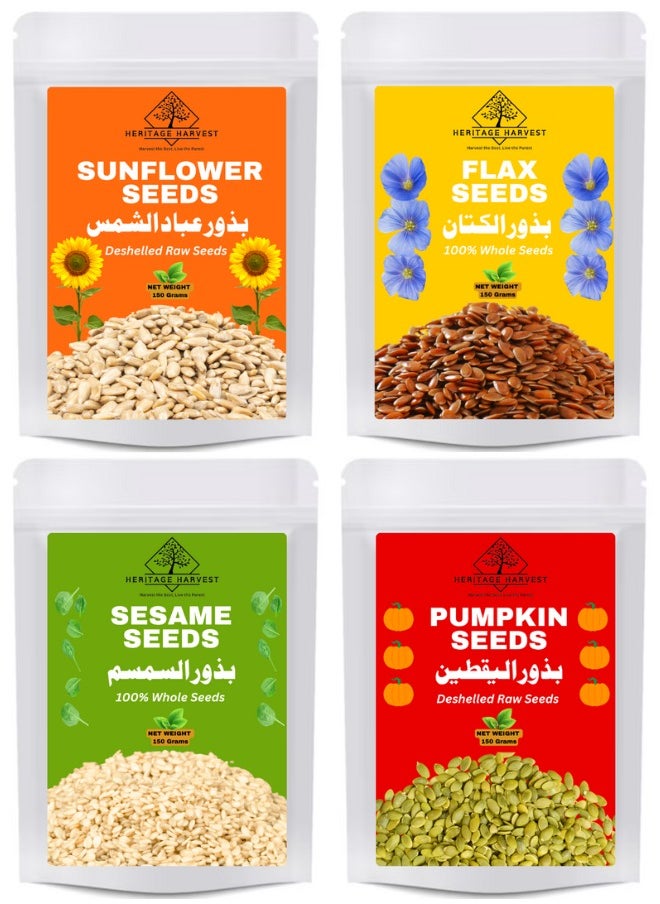 Pack of 4 Superfood Seed Collection – Flax, Sunflower, Pumpkin & Sesame Seeds for Heart Health, Energy Boost, Skin Glow, Omega-3, Protein, Antioxidants, Weight Management, Energy Boost, Hormonal Balance & PCOS, PCOD Support