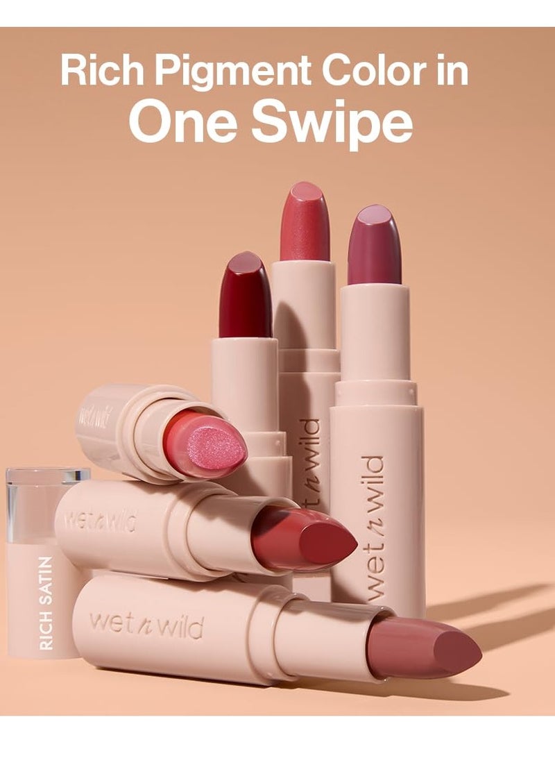 Mega Last Rich Satin Lip Color, Rich Creamy Color with Satin Finish, Infused with Vitamin E & Moisturizing Argan Oil, Lightweight, Silky-Smooth, Vegan & Cruelty-Free - Hush Lil' Beige