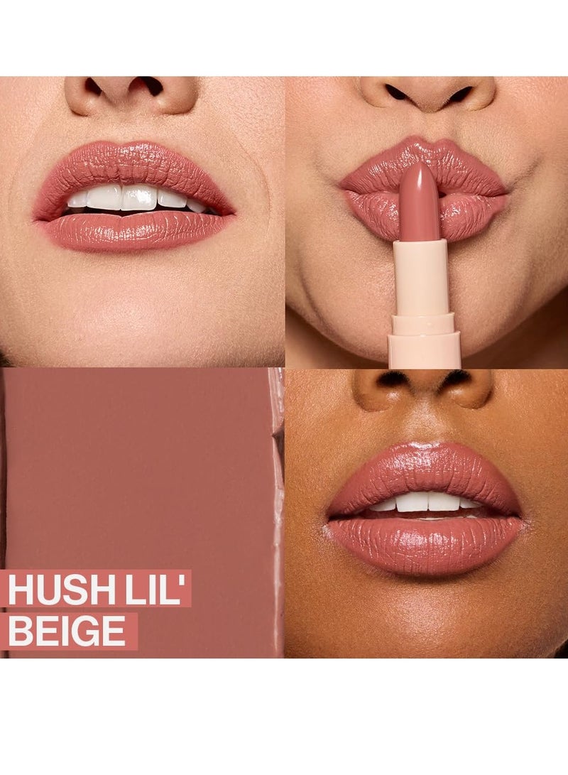 Mega Last Rich Satin Lip Color, Rich Creamy Color with Satin Finish, Infused with Vitamin E & Moisturizing Argan Oil, Lightweight, Silky-Smooth, Vegan & Cruelty-Free - Hush Lil' Beige