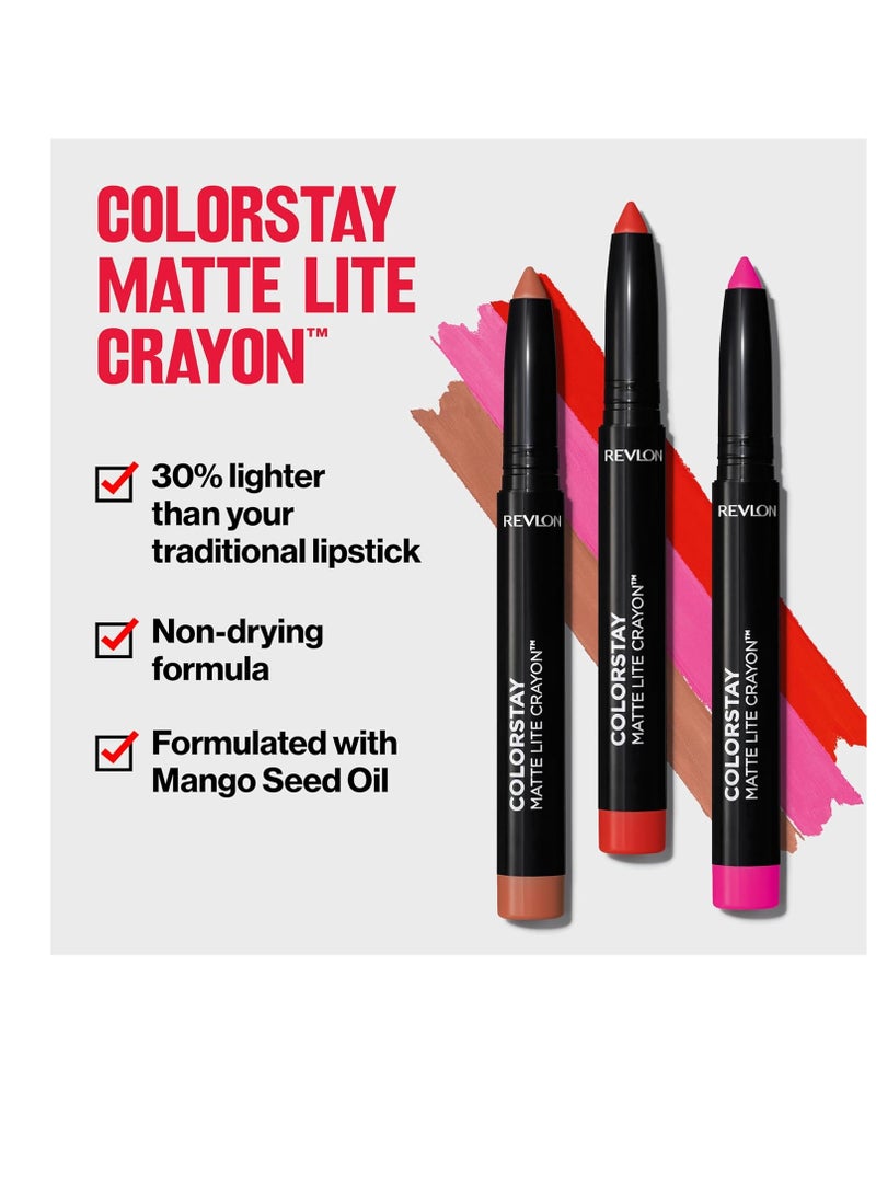 ColorStay Matte Lite Crayon Lipstick with Built-in Sharpener, Smudge-proof, Water-Resistant Non-Drying Lipcolor, 0.049 oz 004 Take Flight