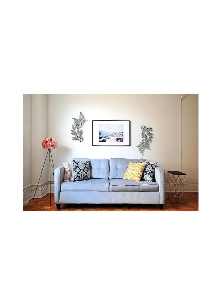 Wooden Wall Art With Self Adhesive Base - Black (Koi Fish) - Pack of 2