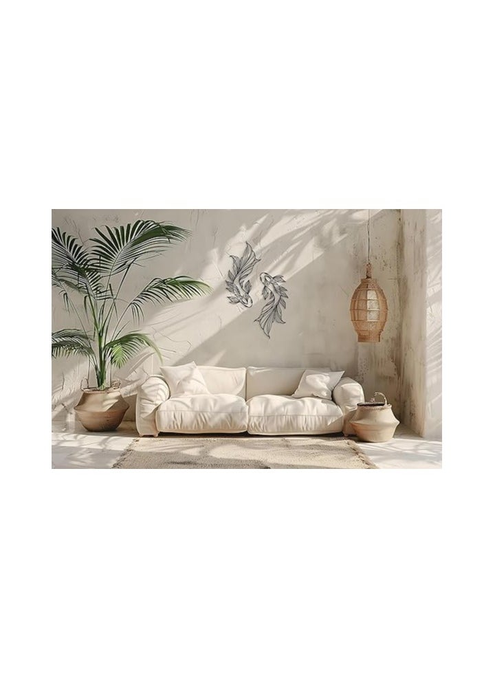 Wooden Wall Art With Self Adhesive Base - Black (Koi Fish) - Pack of 2