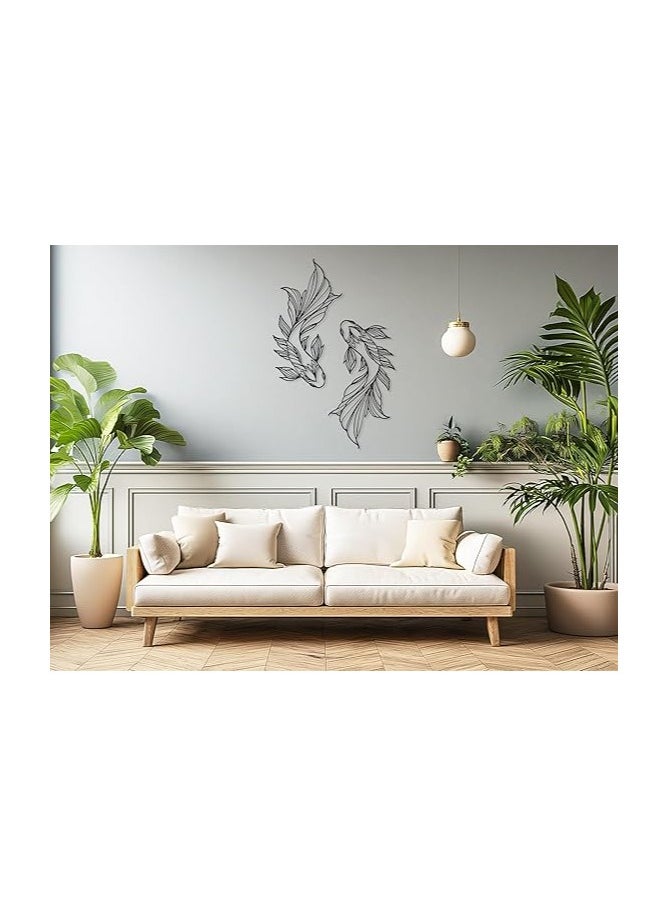 Wooden Wall Art With Self Adhesive Base - Black (Koi Fish) - Pack of 2
