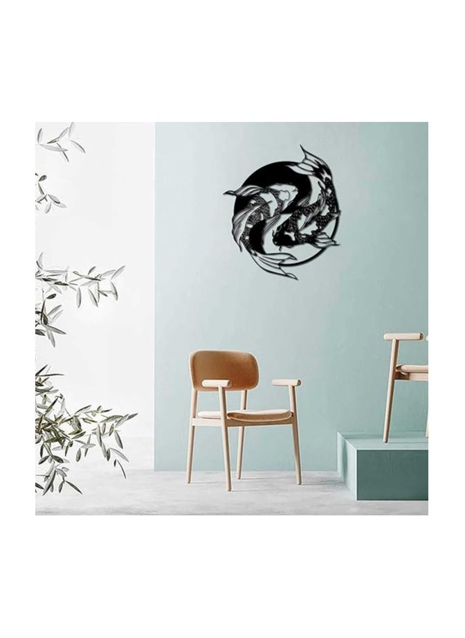 Wooden Wall Art With Self Adhesive Base - Black (Koi Yin Yang Fish)