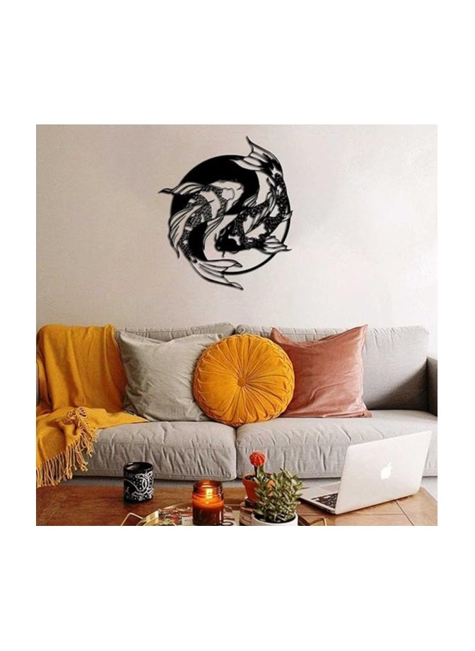 Wooden Wall Art With Self Adhesive Base - Black (Koi Yin Yang Fish)