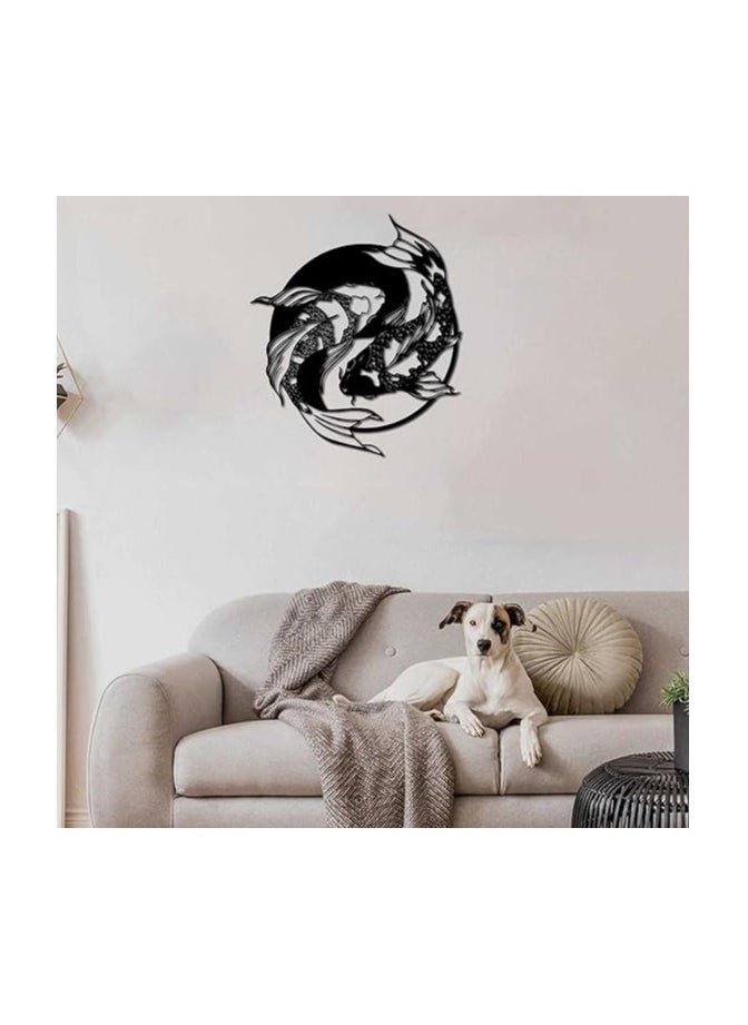 Wooden Wall Art With Self Adhesive Base - Black (Koi Yin Yang Fish)