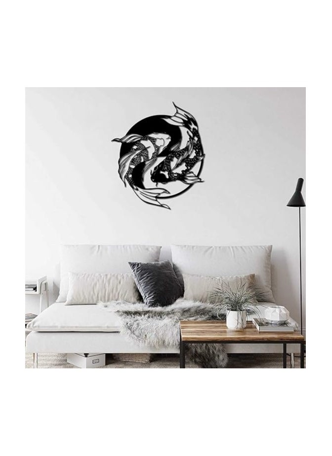 Wooden Wall Art With Self Adhesive Base - Black (Koi Yin Yang Fish)