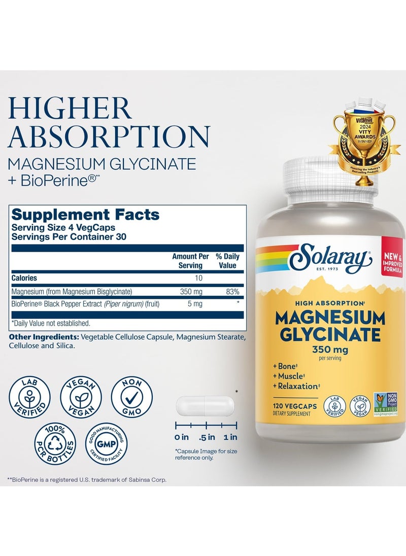 Magnesium Glycinate New And Improved Fully Chelated Bisglycinate With Bioperine 30 Servings 120 Vegcaps