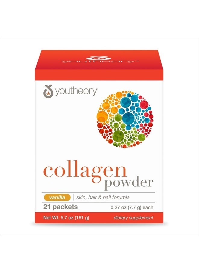 Collagen Powder - Premium Collagen Supplement with Vitamin C & Biotin - Supports Healthy Hair, Nails, Skin & Joints* - Dairy, Soy & Gluten Free - Vanilla, .27 oz (21 Pack)