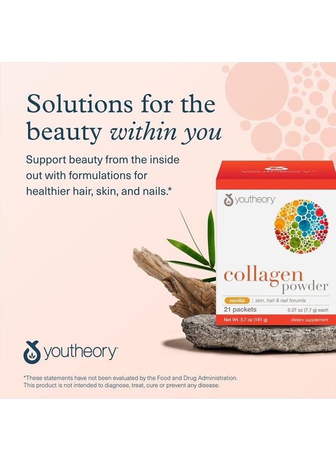 Collagen Powder - Premium Collagen Supplement with Vitamin C & Biotin - Supports Healthy Hair, Nails, Skin & Joints* - Dairy, Soy & Gluten Free - Vanilla, .27 oz (21 Pack)