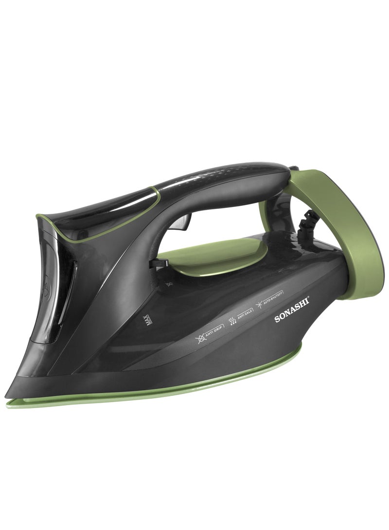 Steam Iron with Ceramic Coated Soleplate | LED Display with Touch Control | Steam/Burst Steam/Spray/Dry Iron with Self-Clean Function | Anti-Drip/Anti-Calc/Auto Shut-Off with Water Tank 350 ml 3000 W SI-5088C Black/Green