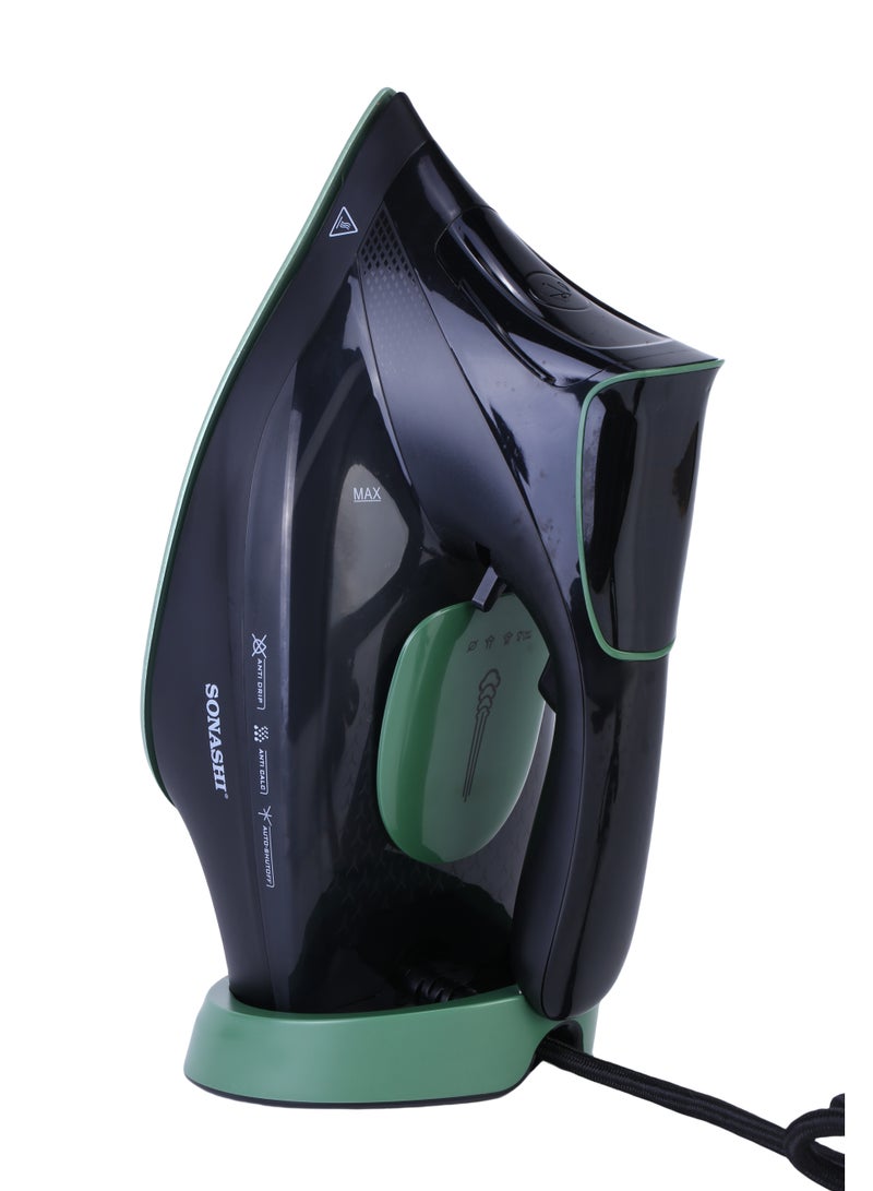 Steam Iron with Ceramic Coated Soleplate | LED Display with Touch Control | Steam/Burst Steam/Spray/Dry Iron with Self-Clean Function | Anti-Drip/Anti-Calc/Auto Shut-Off with Water Tank 350 ml 3000 W SI-5088C Black/Green