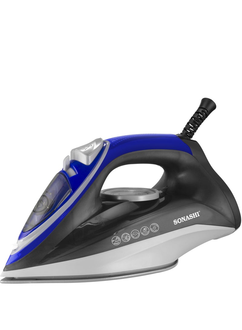 Steam Iron with Ceramic Coated Soleplate | Steam/Burst Steam/Spray/Dry Iron with Self-Clean Function | Water Tank 230ML - Ideal for All Fabrics 230 ml 2600 W SI-5084C Blue/Black