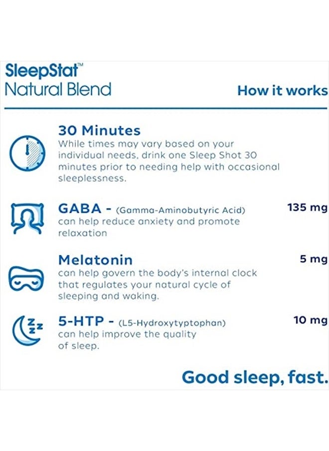 Sleep Aid Supplement Drink; Melatonin 5mg, GABA, 5-HTP; Zero Sugar, Natural Flavors, No Added Colors, 2.5 oz Liquid Sleep Shots, Nighttime Nectar, 12-Count