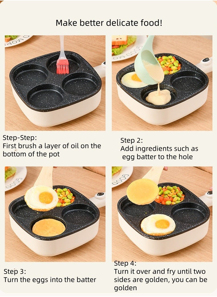 Fried Egg Pan, 4 -Hole Non -Sticky Egg Burger Frying Pan, Breakfast Mini Fried Cooker With A Handle, Multi -Function Two -In -One Frying Pot