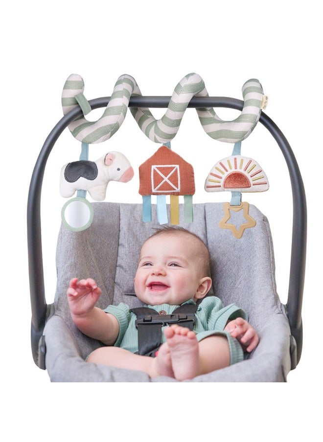 Spiral Car Seat & Stroller Activity Toy - Stroller & Car Seat Toys For Ages 0 Months And Up - Hanging Toys Include Dangling Ring, Mirror And Textured Ribbons (Farm)