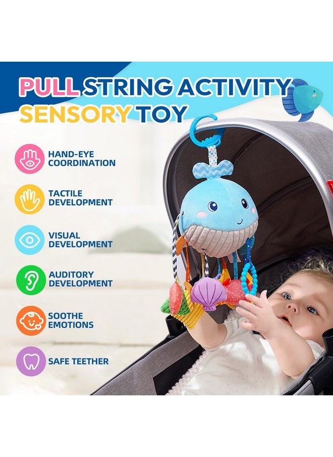 Plush Stuffed Activity Pull String Hanging Toys For Stroller Car Seat Crib Or Gym, Montessori Sensory Carseat Toy For Baby 0-3-6-12-18 Months, Whale Toy For Infant Baby Boy Girl Gifts