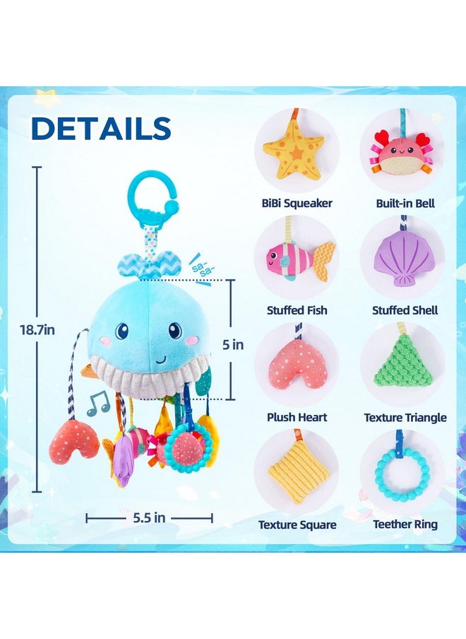 Plush Stuffed Activity Pull String Hanging Toys For Stroller Car Seat Crib Or Gym, Montessori Sensory Carseat Toy For Baby 0-3-6-12-18 Months, Whale Toy For Infant Baby Boy Girl Gifts