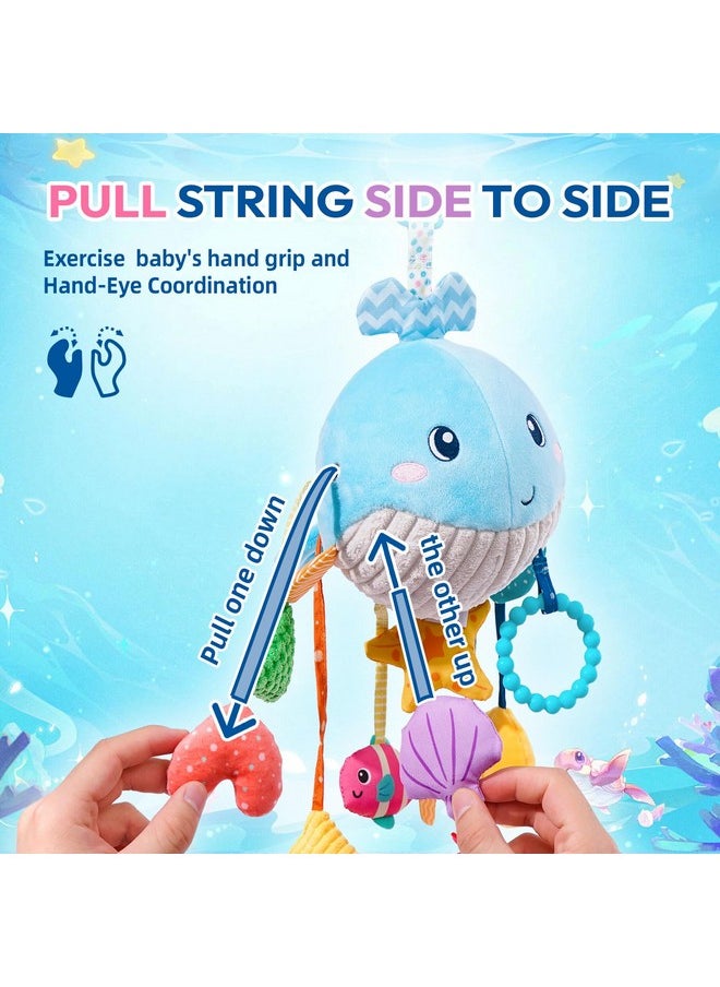 Plush Stuffed Activity Pull String Hanging Toys For Stroller Car Seat Crib Or Gym, Montessori Sensory Carseat Toy For Baby 0-3-6-12-18 Months, Whale Toy For Infant Baby Boy Girl Gifts