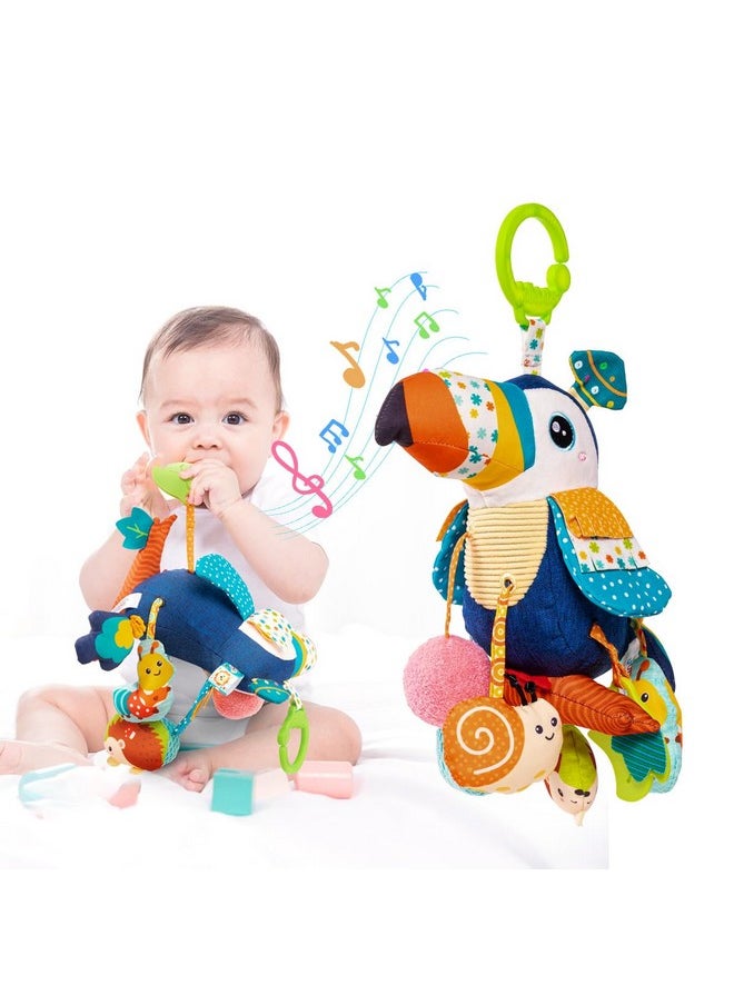 Musical Activity Pull String Hanging Toy For Baby Stroller Car Seat Crib Play Gym, Plush Stuffed Toucan Toy For Carseat With Music Teether Rattles, Sensory Toy For Baby Gift