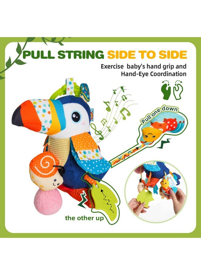 Musical Activity Pull String Hanging Toy For Baby Stroller Car Seat Crib Play Gym, Plush Stuffed Toucan Toy For Carseat With Music Teether Rattles, Sensory Toy For Baby Gift