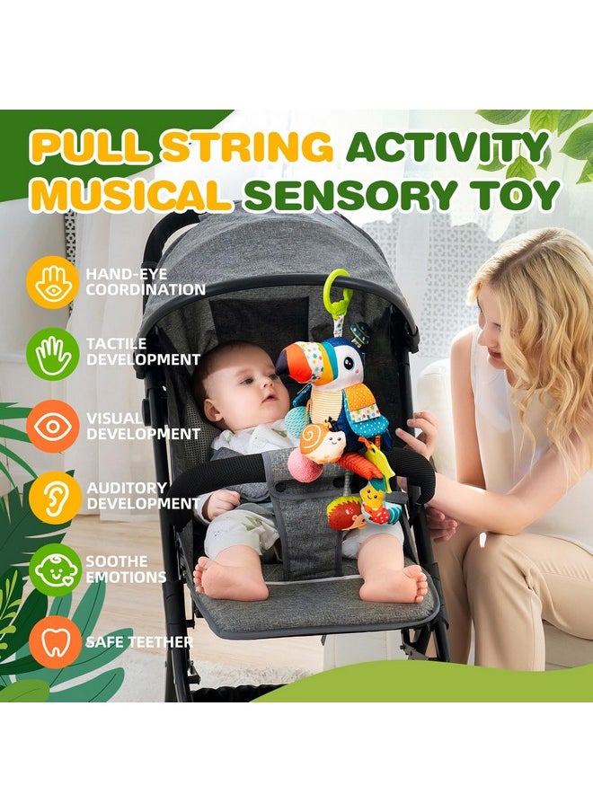 Musical Activity Pull String Hanging Toy For Baby Stroller Car Seat Crib Play Gym, Plush Stuffed Toucan Toy For Carseat With Music Teether Rattles, Sensory Toy For Baby Gift