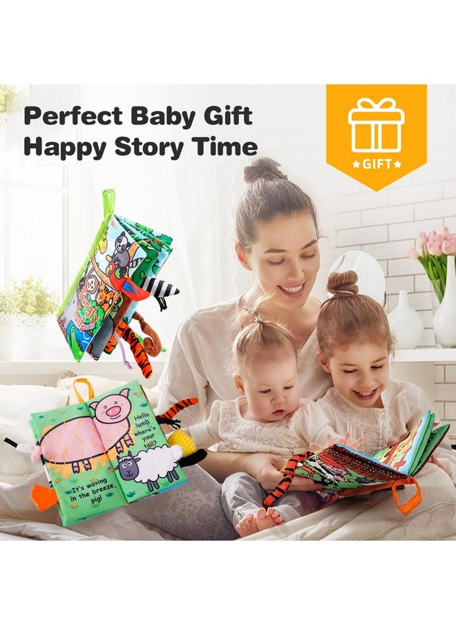 2 Pcs Sensory Touch And Feel Crinkle Books For Baby 0-6 Months, Jungle Farm Tails Montessori Car Set Toys For Tummy Time Newborn 6-12, Soft Fabric Cloth Books For Infant 1 Year Old Gift