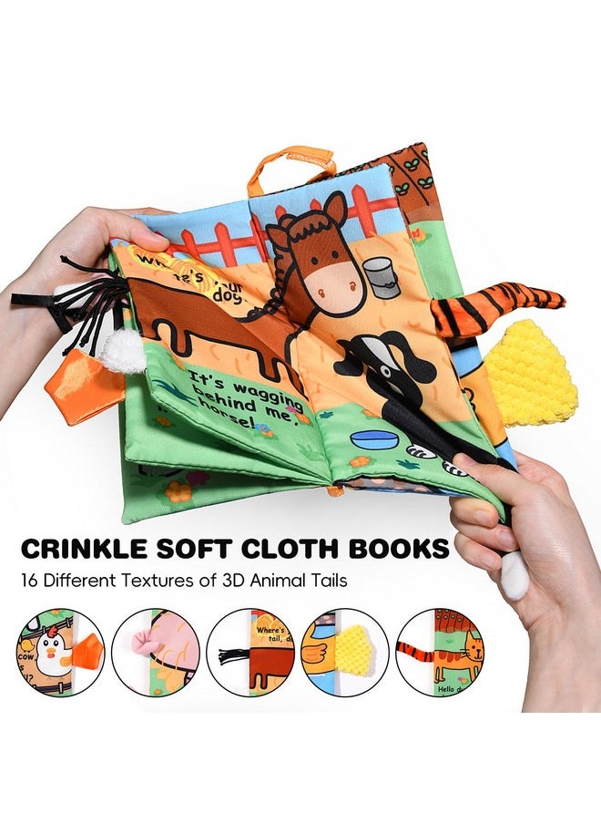 2 Pcs Sensory Touch And Feel Crinkle Books For Baby 0-6 Months, Jungle Farm Tails Montessori Car Set Toys For Tummy Time Newborn 6-12, Soft Fabric Cloth Books For Infant 1 Year Old Gift