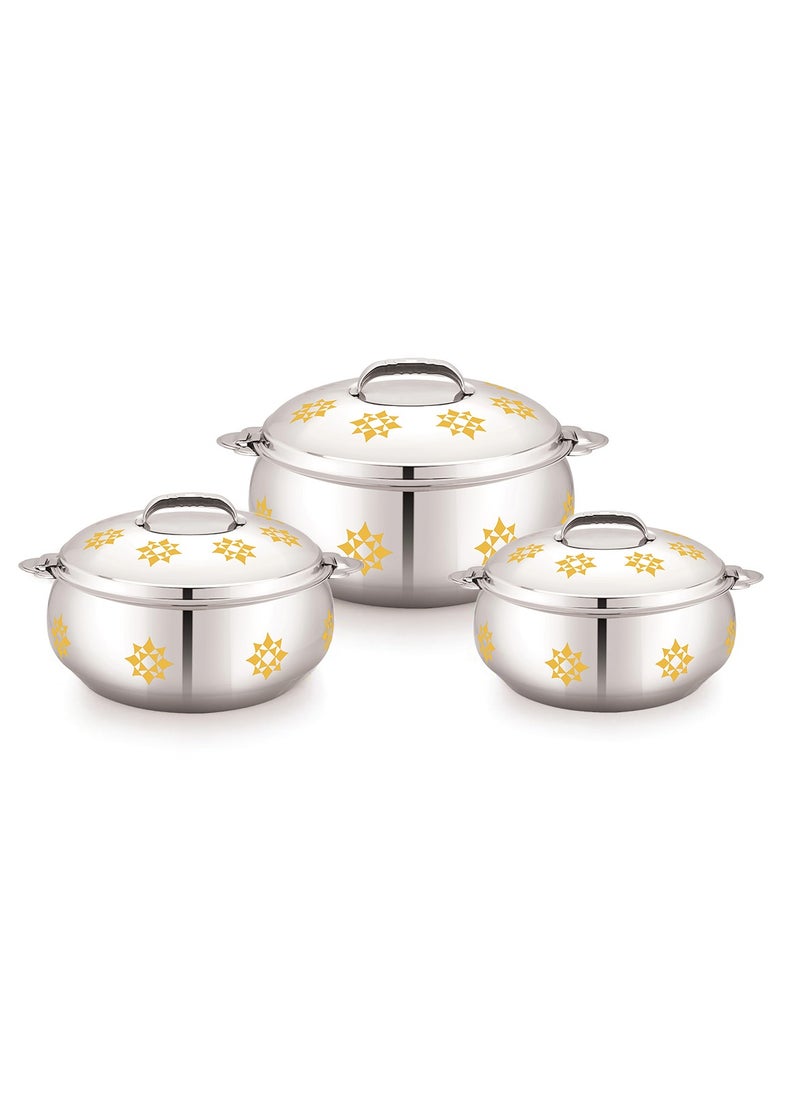 Leen Stainless Steel Hotpot  Stylish Insulated Food Warmer - 3Pc Set 2.0L, 3.0L, 4.0L