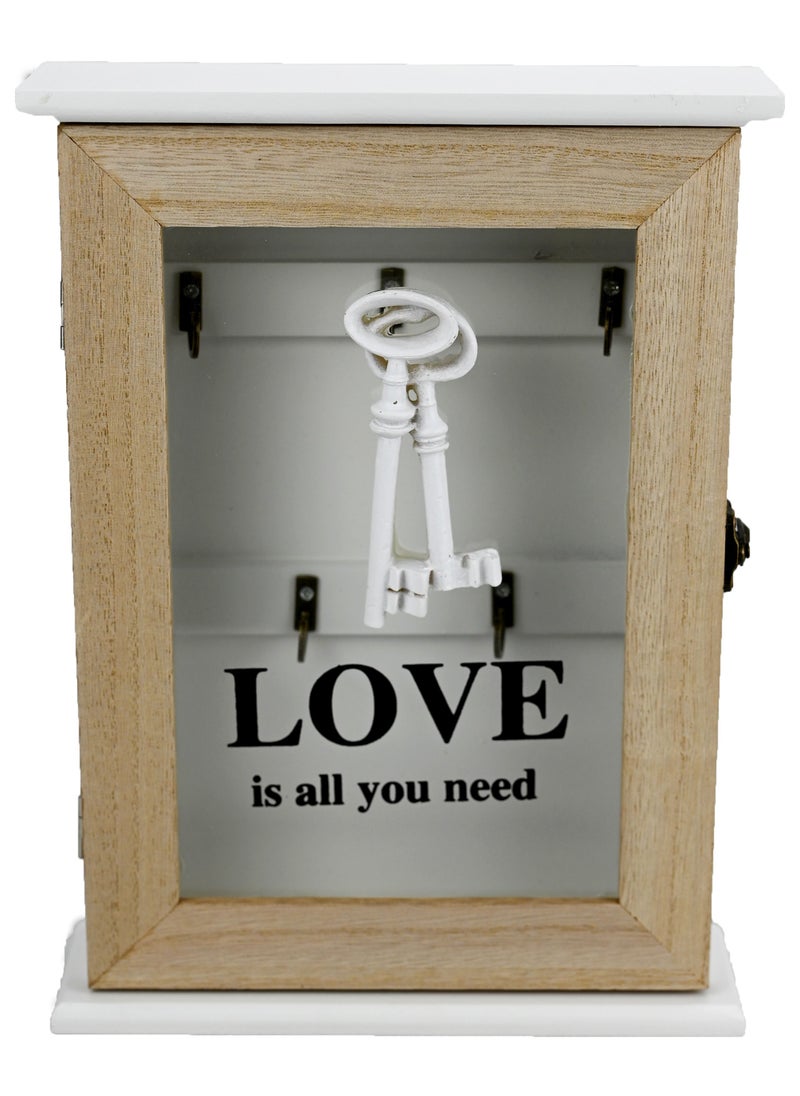 Wooden Key Holder Like a Box Hooks Love Printed Clear Box Cover