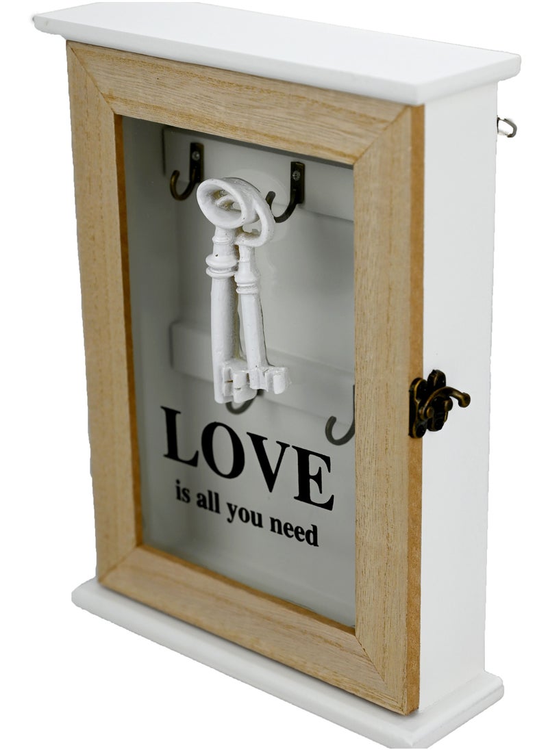 Wooden Key Holder Like a Box Hooks Love Printed Clear Box Cover