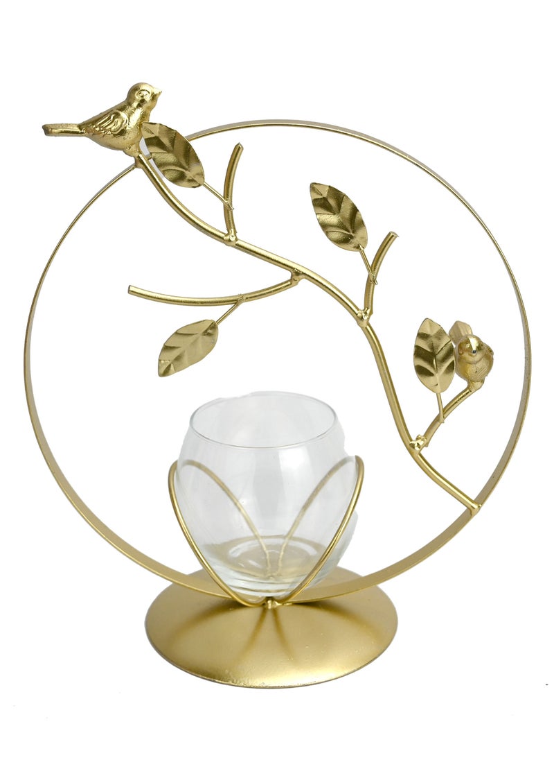 Metal Bird Theme Candle Holder, Round Gold Color Metal Tealight Candle Stand for Home & Office, Beautiful Decorative for Living Rooms, Dining Table, Halls, Cafe