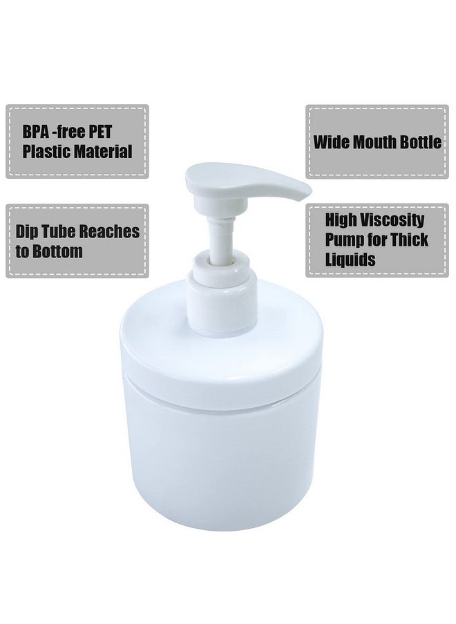 Pump Bottle Dispenser Plastic Pump Bottles Refillable Bottles Wide Mouth Jar Style Empty Pump Bottles Bathroom Shower Containers For Lotion Shampoo Conditioner (White, 2X 500Ml)