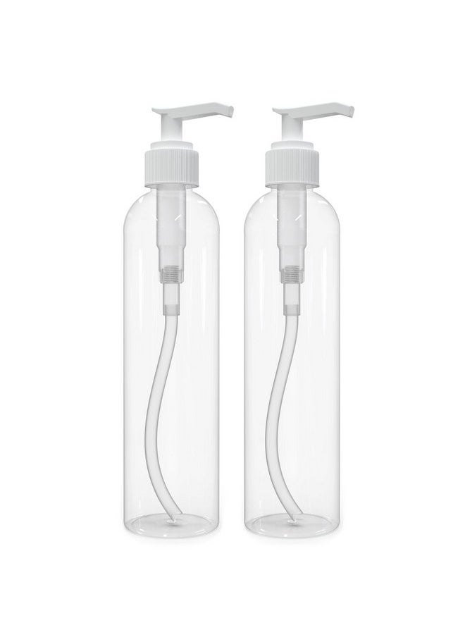 Lotion Pump Bottles, Empty 8 Oz, Bpa-Free, Pet Refillable Plastic Containers, Clear With White Dispenser For - Soap, Shampoo, Lotions, Liquid Body Soap, Creams And Massage Oil (2 Pack)