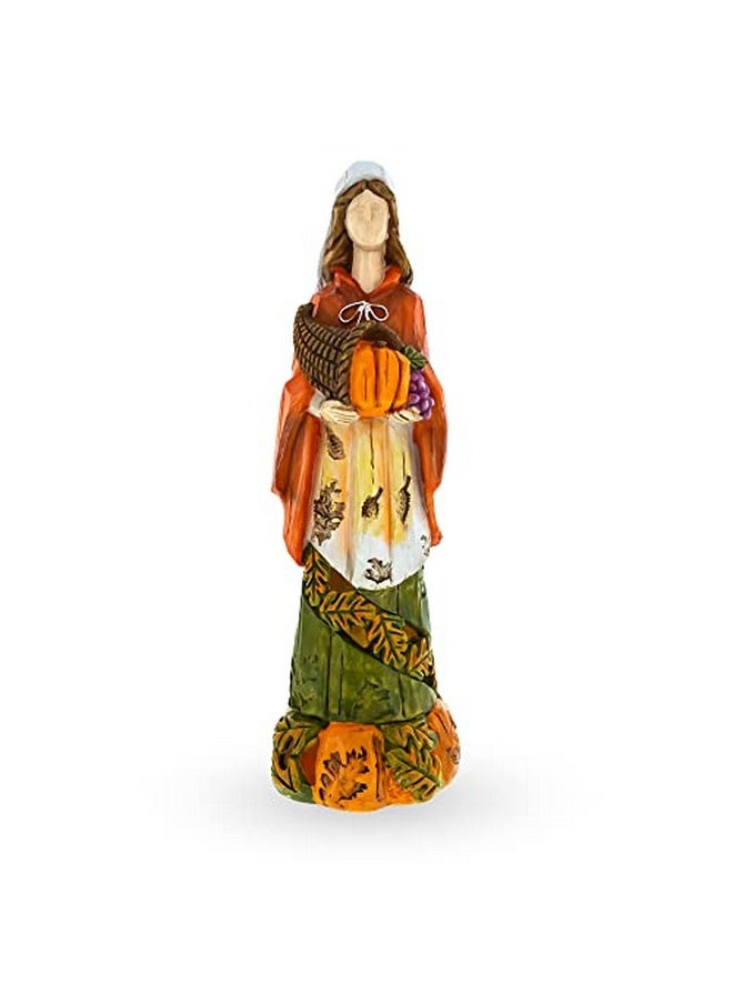 Pilgrim Woman Holding Horn Of Plenty Cornucopia Thanksgiving Figurine