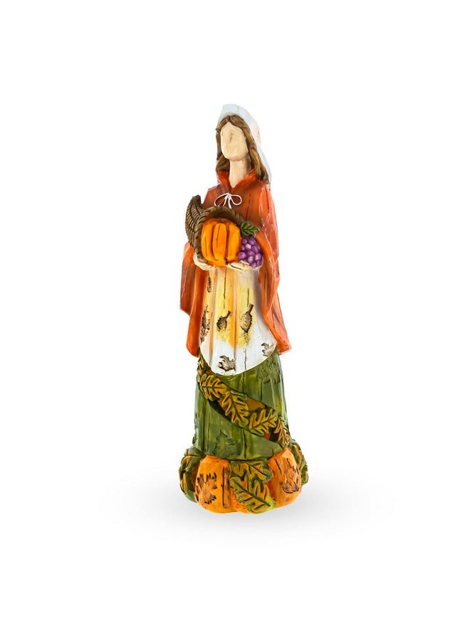 Pilgrim Woman Holding Horn Of Plenty Cornucopia Thanksgiving Figurine