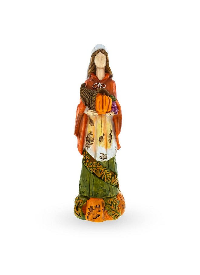 Pilgrim Woman Holding Horn Of Plenty Cornucopia Thanksgiving Figurine