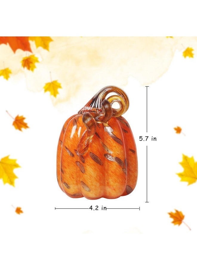 Hand Blown Glass Orange Pumpkin Figurines 4.2 X 5.7 Inch Crystal Fake Pumpkin Collectible Figurine Home Decorations For Tabletop/Halloween/Thanksgiving, Fall Harvest Decor