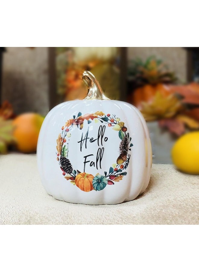 Fall Harvest Ceramic Pumpkin Decor, Hello Fall