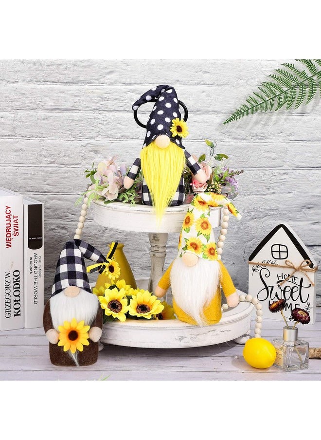 3 Pieces Fall Sunflower Swedish Gnomes Decor Sunflower Buffalo Plaid Rustic Tiered Tray Decorations Plush Tiered Tray Gnomes Ornaments For Home Garden Kitchen Decor