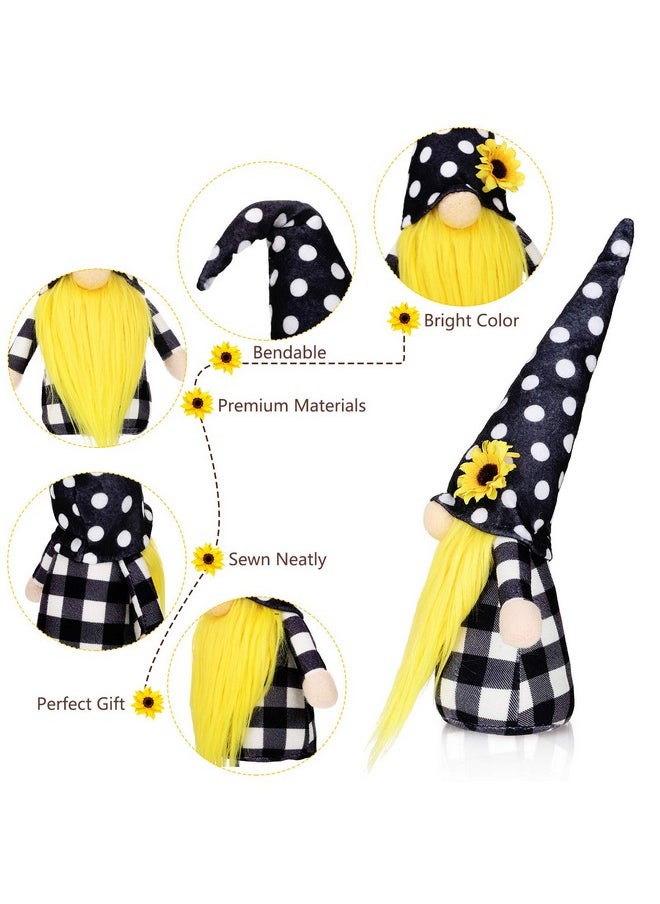 3 Pieces Fall Sunflower Swedish Gnomes Decor Sunflower Buffalo Plaid Rustic Tiered Tray Decorations Plush Tiered Tray Gnomes Ornaments For Home Garden Kitchen Decor