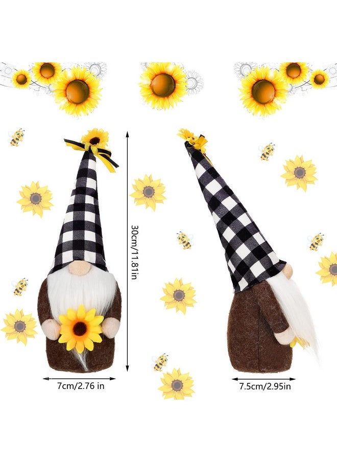 3 Pieces Fall Sunflower Swedish Gnomes Decor Sunflower Buffalo Plaid Rustic Tiered Tray Decorations Plush Tiered Tray Gnomes Ornaments For Home Garden Kitchen Decor