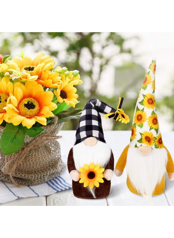 3 Pieces Fall Sunflower Swedish Gnomes Decor Sunflower Buffalo Plaid Rustic Tiered Tray Decorations Plush Tiered Tray Gnomes Ornaments For Home Garden Kitchen Decor