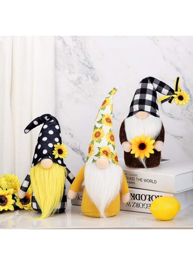 3 Pieces Fall Sunflower Swedish Gnomes Decor Sunflower Buffalo Plaid Rustic Tiered Tray Decorations Plush Tiered Tray Gnomes Ornaments For Home Garden Kitchen Decor