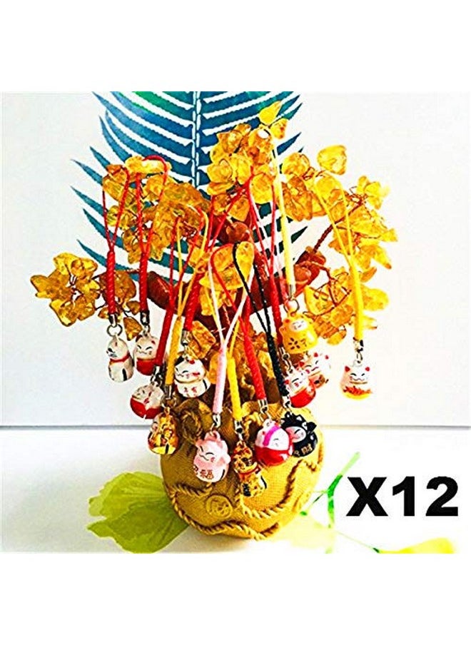 12Pcs Random Fortune Lucky Japanese Beckoning Cat Maneki Neko Keyring Keychain Key Rings, Fengshui Fortune Lucky Cat Kitty Key Chains Keyrings Keychain Good Health Mascot Avoid Evil