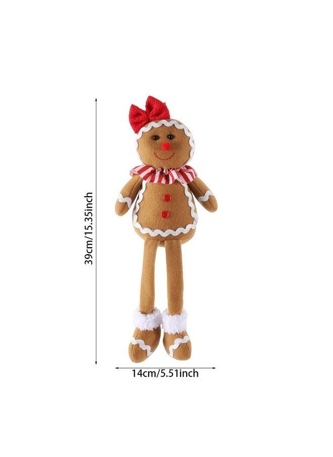 15Inch Large Size Christmas Plush Gingerbread Man Boy Girl Figures With Chef Hat Bowknot Christmas Ornament Home Decorations Doll Soft Door Window Table Tree Holiday Xmas Season Decor