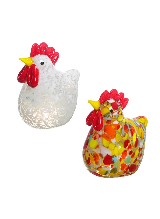 2Pcs Mini Glass Chicken Figurine Hand Blown Art Glass Rooster Animal Statues Collectible Figurines Unique Gift Home Decor Ornaments