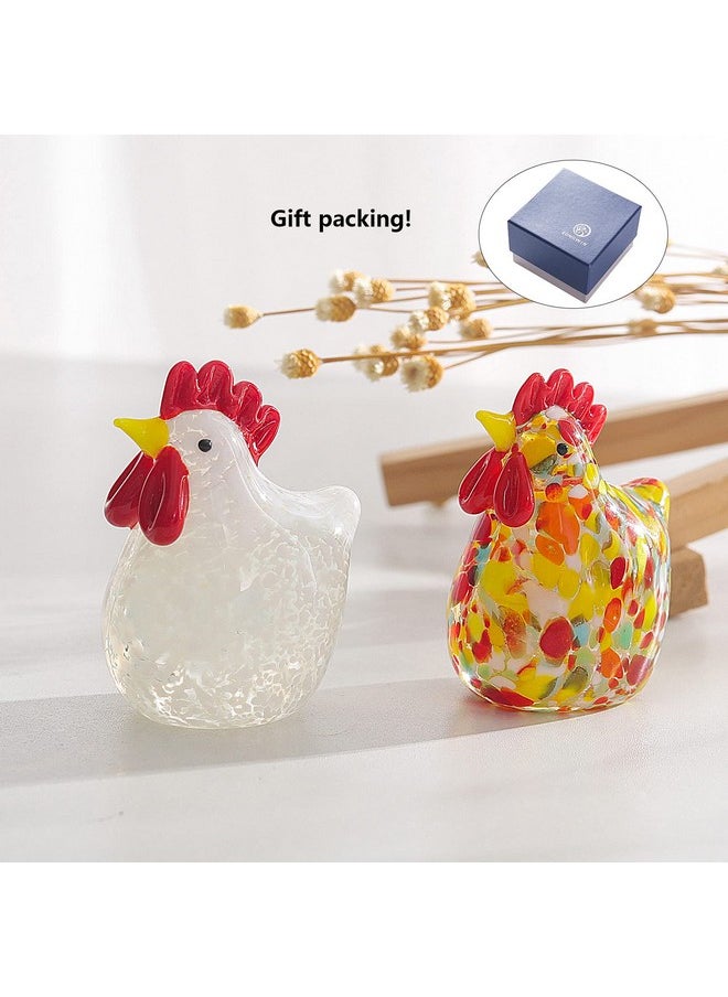 2Pcs Mini Glass Chicken Figurine Hand Blown Art Glass Rooster Animal Statues Collectible Figurines Unique Gift Home Decor Ornaments