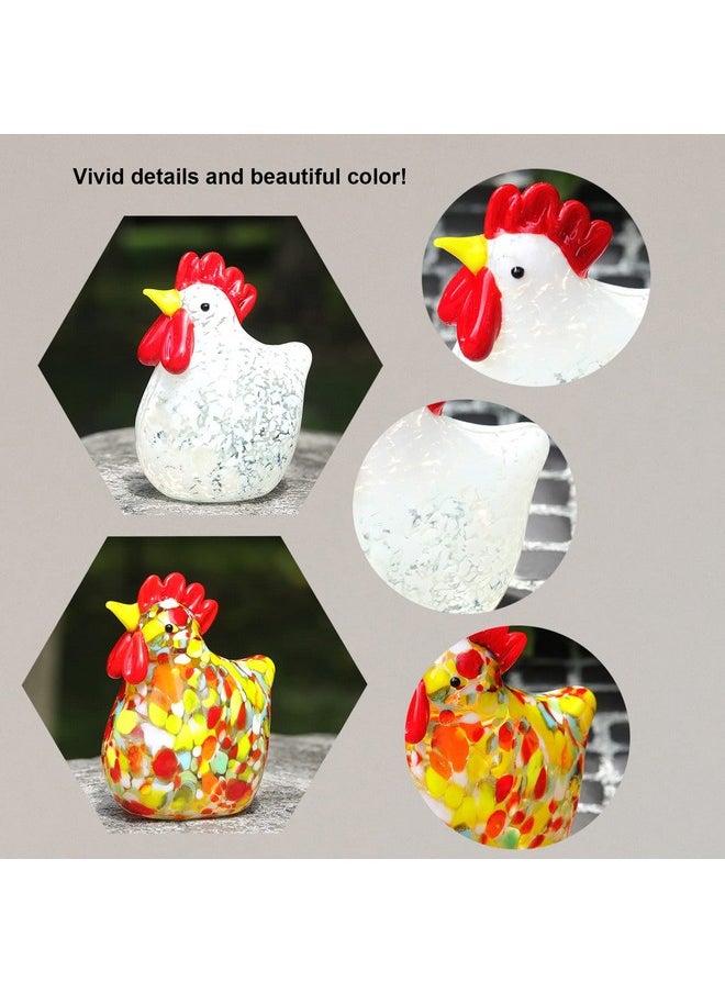 2Pcs Mini Glass Chicken Figurine Hand Blown Art Glass Rooster Animal Statues Collectible Figurines Unique Gift Home Decor Ornaments