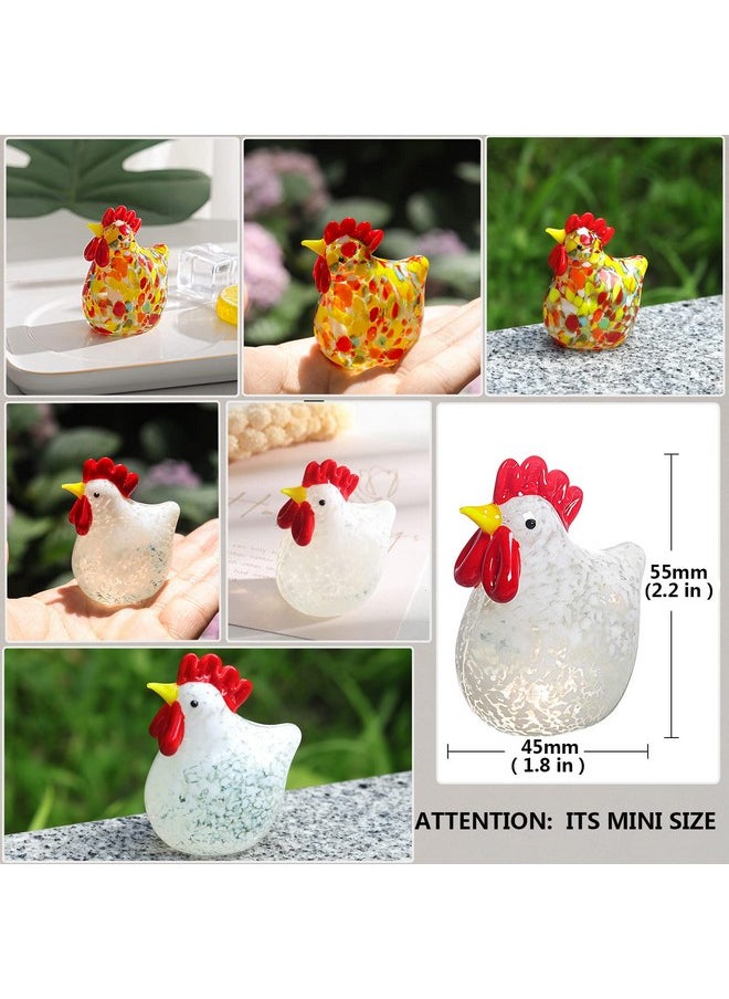 2Pcs Mini Glass Chicken Figurine Hand Blown Art Glass Rooster Animal Statues Collectible Figurines Unique Gift Home Decor Ornaments